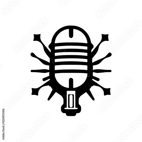 Vintage Microphone: Retro Audio Recording Technology Icon.  Perfect for podcast, radio, music, and broadcast designs. Simple vector illustration in black and white.