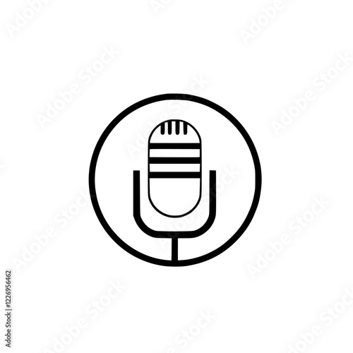 Vintage Microphone Icon: Retro Audio Recording Symbol, Podcast, Voice, Music, Communication Technology Design