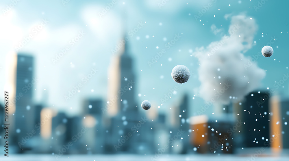Floating particles illustrating pm in a snowy urban landscape new york city conceptual digital art calm atmosphere aerial view Floating particles illustrating pm in a snowy urban landscape new york city conceptual digital art calm atmosphere aerial view