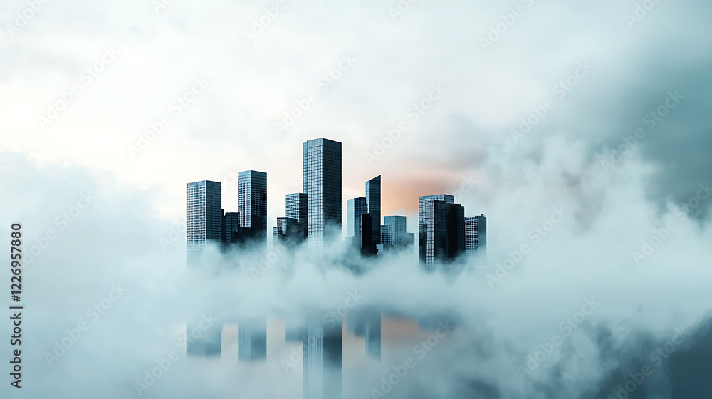 Fototapeta premium City skyline shrouded in dense smog from pm pollution urban environment aerial view environmental impact concept