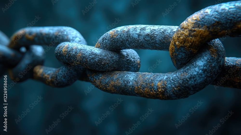 Close-up view of a rusty metal chain lying on a textured surface in a dimly lit environment Close-up view of a rusty metal chain lying on a textured surface in a dimly lit environment