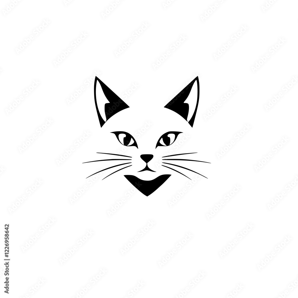 Obraz premium Elegant Cat Face: Minimalist Black and White Pet Portrait. A simple yet stylish vector graphic design, perfect for pet lovers and graphic designers. Ideal for prints, logos, and more.