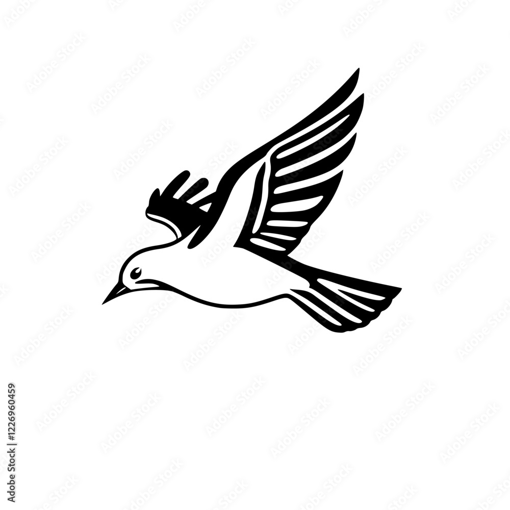 Obraz premium Elegant Black and White Bird in Flight: A Stunning Avian Silhouette