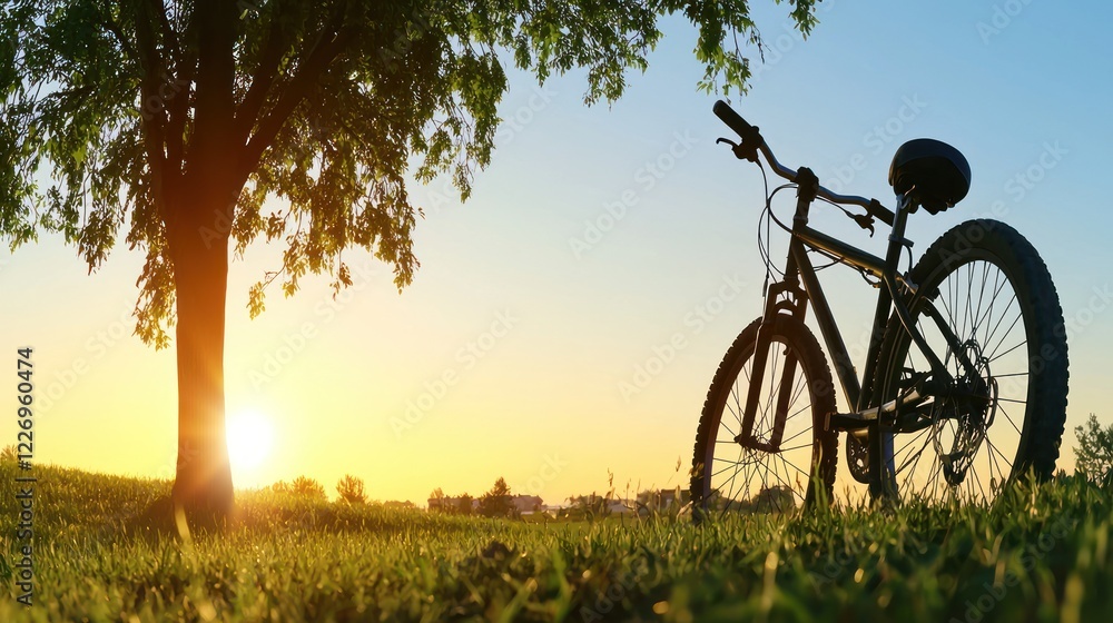 Obraz premium Sunset Bicycle Silhouette