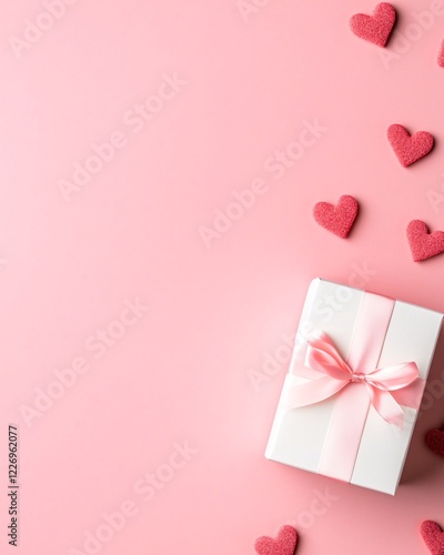 Wallpaper Mural Gift box with pink ribbon and hearts on pink background Torontodigital.ca