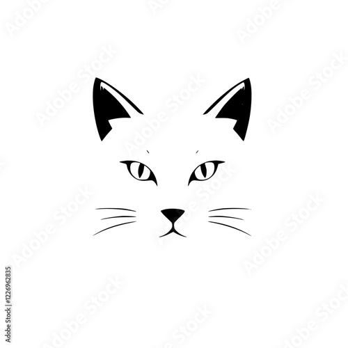 Elegant Cat Face: Minimalist Black and White Pet Portrait.  A simple yet striking vector illustration, perfect for graphic design projects or pet lovers.