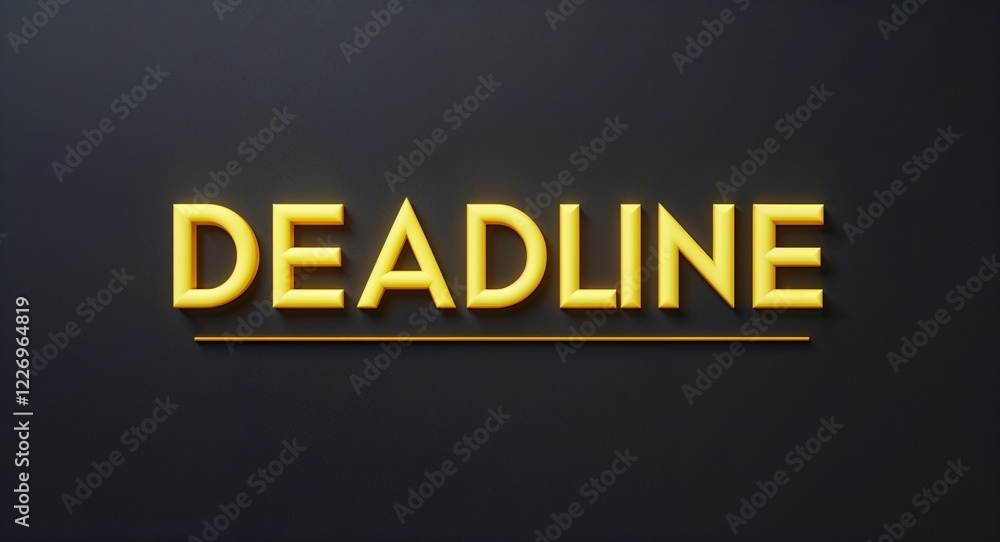 deadline word lettering with yellow glow on plain black dark background