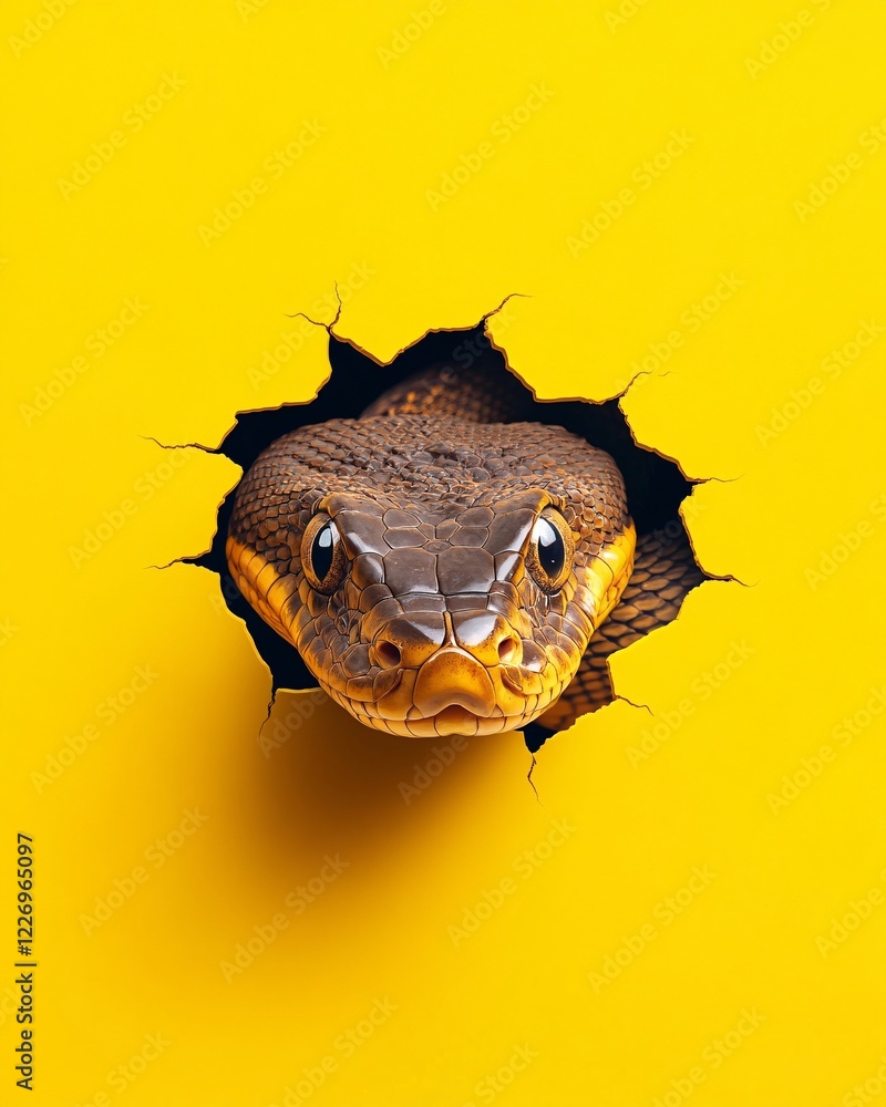 Fototapeta premium Snake Emerging from Yellow Background