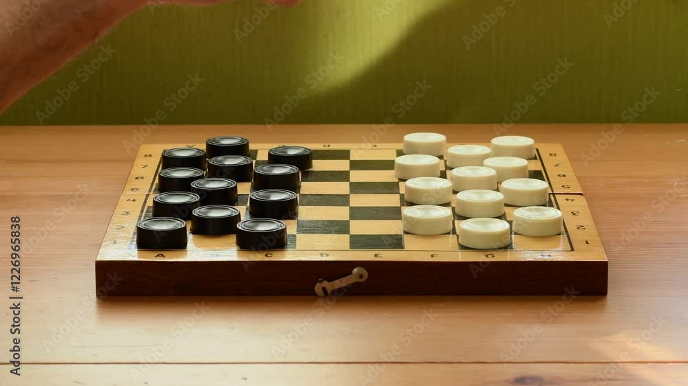 Father and daughter shake hands before a game of checkers on a wooden board. A warm family moment, strategy, and bonding time at home. Father and daughter shake hands before a game of checkers on a wooden board. A warm family moment, strategy, and bonding time at home.
