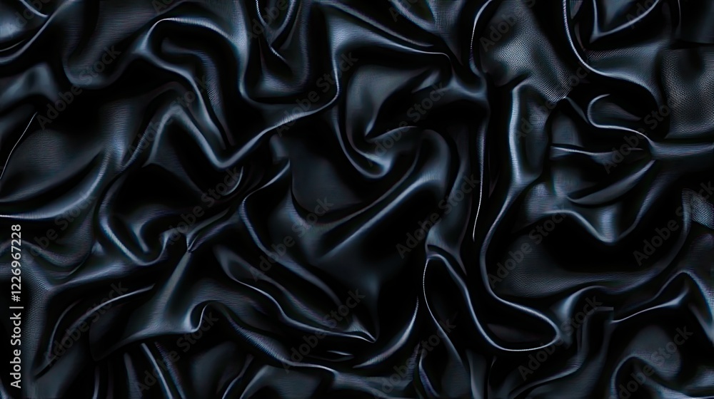 Fototapeta premium Close Up View of Luxurious Black Satin Fabric with Soft Texture and Elegant Wrinkles