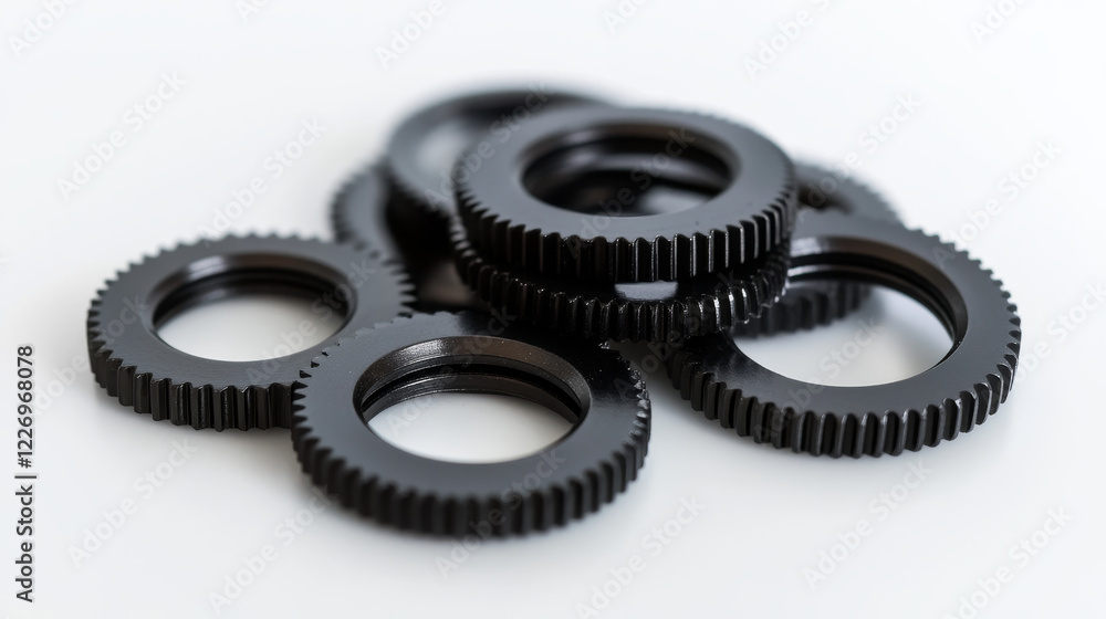 Plain flat washer isolated realistic gasket with tooth icon. Vector mechanical seal to prevent leakage of object under compression. Vehicle spare part, metal ring gasket, metallic industrial flange Plain flat washer isolated realistic gasket with tooth icon. Vector mechanical seal to prevent leakage of object under compression. Vehicle spare part, metal ring gasket, metallic industrial flange