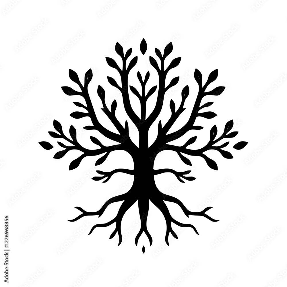 Fototapeta premium Black and White Tree Illustration: Minimalist Botanical Art Print. Simple, Elegant Nature Design, Perfect for Home Decor or Branding.