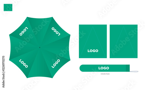 Opened Round Green Rain Umbrella Top View Mock up Close Isolated on Background.