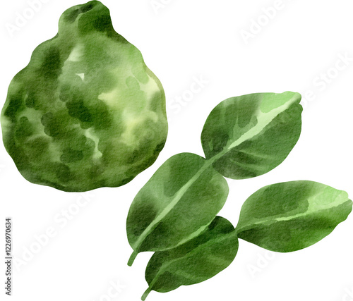 watercolor kaffir lime photo