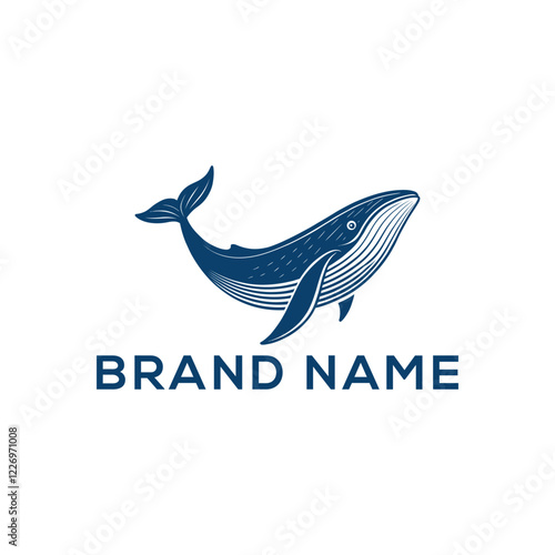 blue whale silhouette vector line art logo design