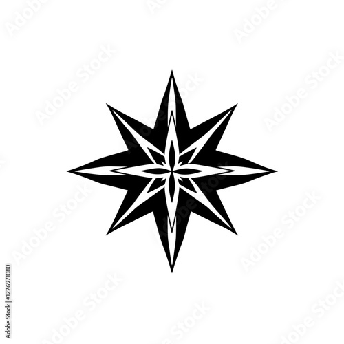 Monochrome Geometric Star: Abstract Black and White Graphic Design Element