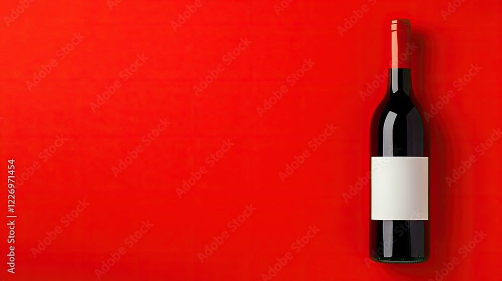 Elegant Red Wine Bottle With Blank Label on Vibrant Red Background Perfect for Wine Promotion Elegant Red Wine Bottle With Blank Label on Vibrant Red Background Perfect for Wine Promotion