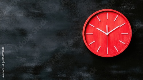 Wallpaper Mural Red Wooden Wall Clock Displaying Time Against Dark Textured Background in Modern Home Interior Torontodigital.ca