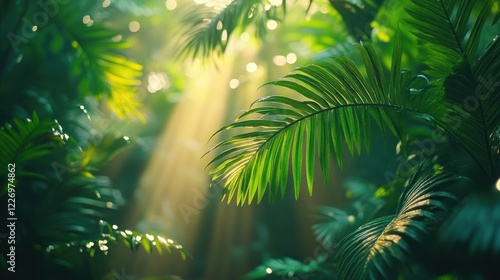 Wallpaper Mural Sunbeams pierce lush tropical jungle foliage Torontodigital.ca