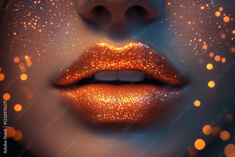 Glittering Gold Lips Shimmering Beauty Close Up Glittering Gold Lips Shimmering Beauty Close Up
