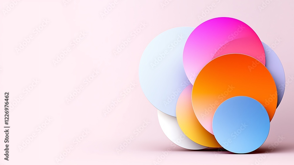 Abstract Colorful Circles on Pink Background. Geometric Shapes Illustration Abstract Colorful Circles on Pink Background. Geometric Shapes Illustration