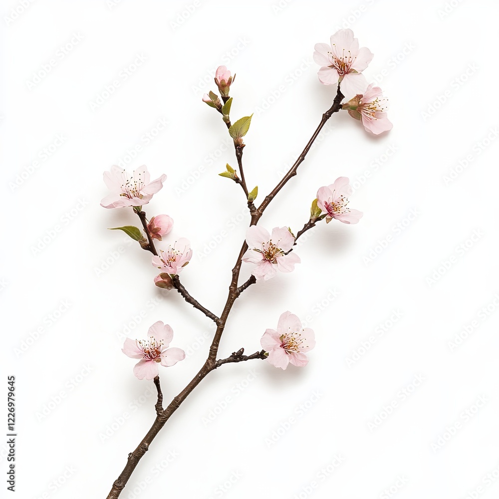 A single cherry blossom branch with delicate pink flowers on a clean white background. --v 6.1 Job ID: 9daf6e08-8368-4f78-9380-29a1765d73a9 picture A single cherry blossom branch with delicate pink flowers on a clean white background. --v 6.1 Job ID: 9daf6e08-8368-4f78-9380-29a1765d73a9 picture