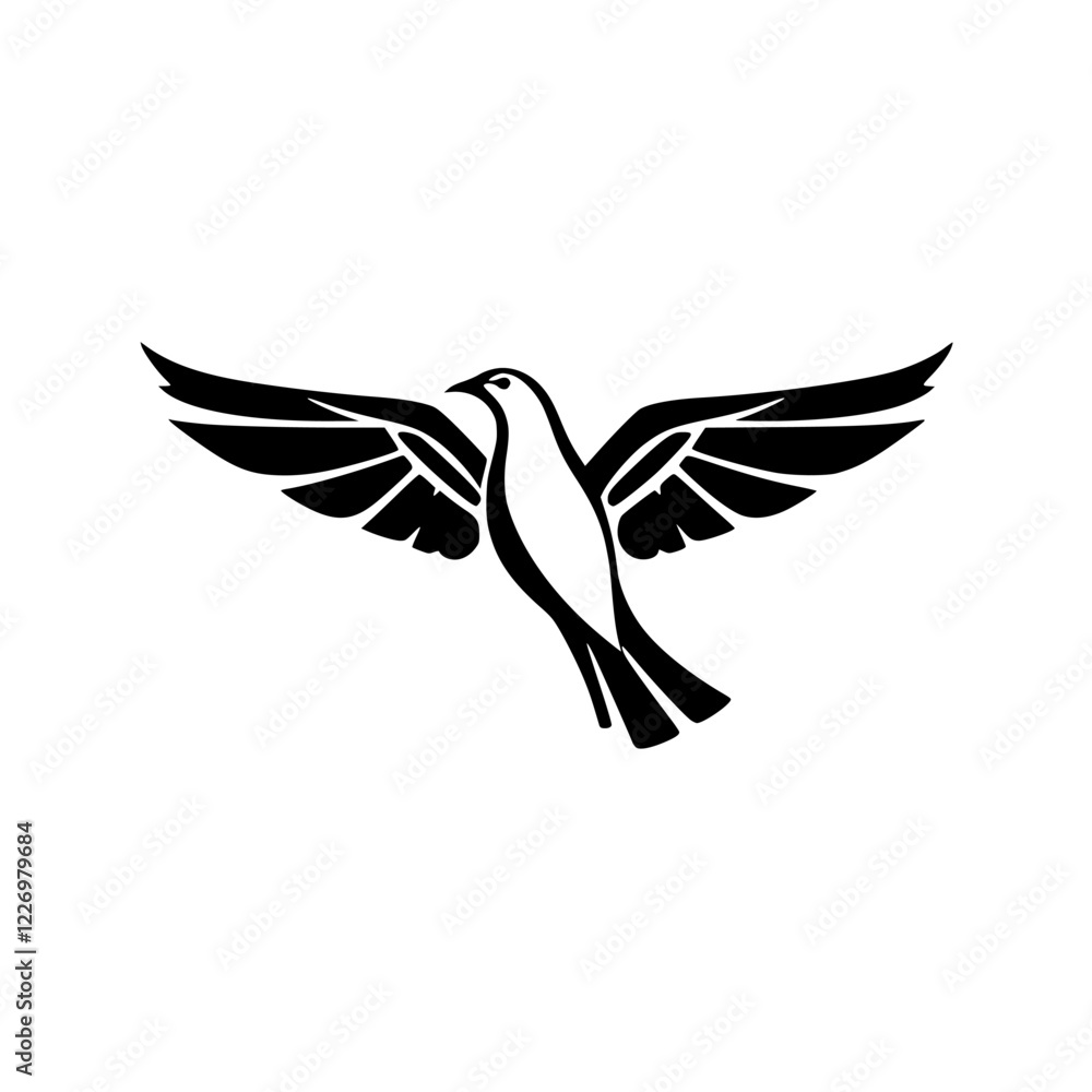 Fototapeta premium Elegant Black and White Dove in Flight: A Symbol of Peace and Hope. Perfect for spiritual, religious, or minimalist designs.