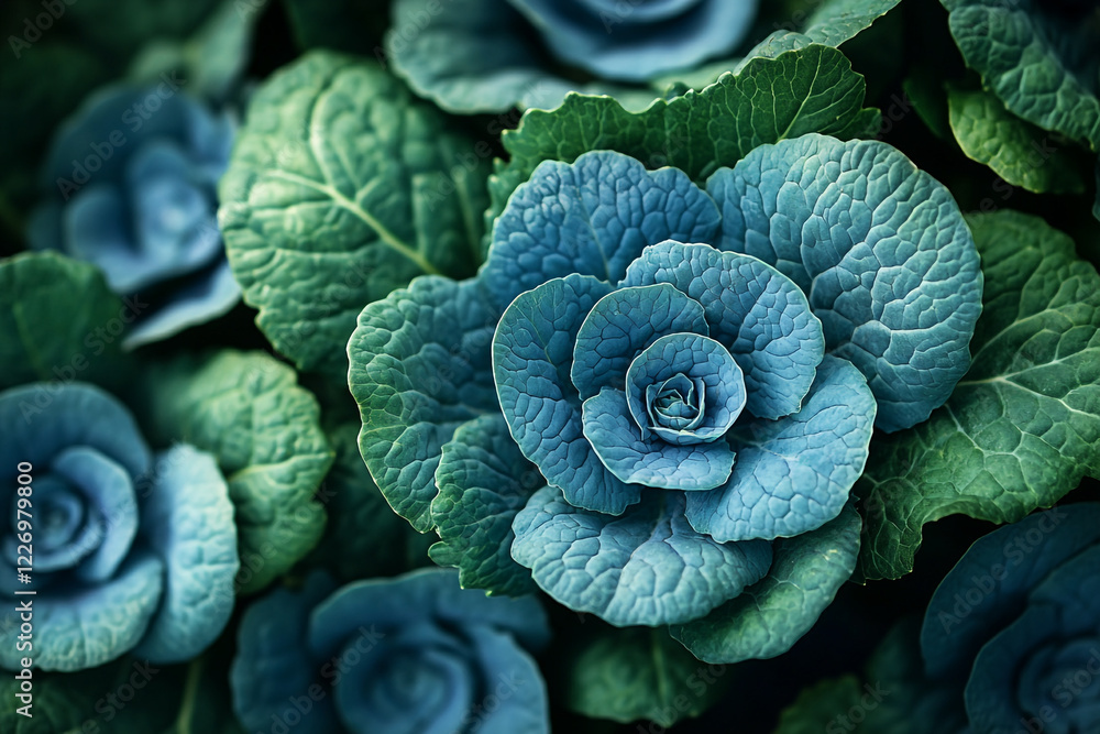 Fototapeta premium A Close Up View Of Blue Cabbage Rose