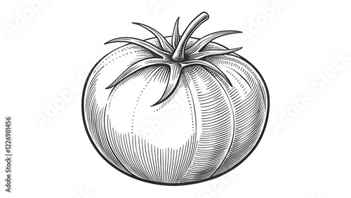 Simple line drawing, minimalist tomato sketch, black and white illustration
