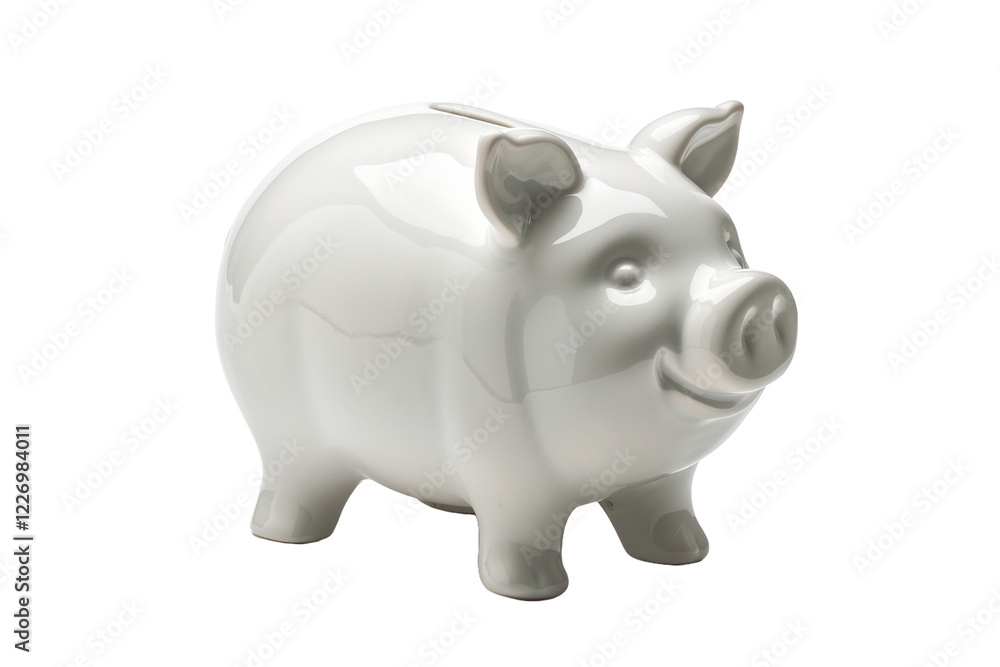 Porcelain Piggy Bank Designed for Saving Money With a Simple and Charming Appearance on a White Background Porcelain Piggy Bank Designed for Saving Money With a Simple and Charming Appearance on a White Background