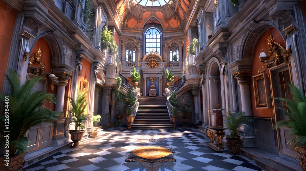 Fototapeta premium Beautiful and magnificent 3D cartoon palace, generative AI