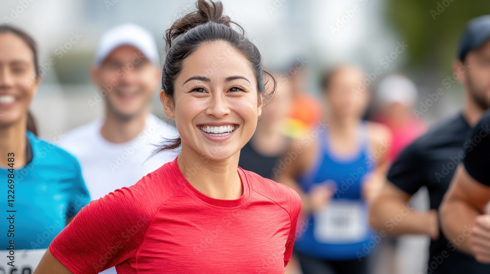 Indonesian runner woman in red Athleisure, joins in marathon event in Canada Indonesian runner woman in red Athleisure, joins in marathon event in Canada