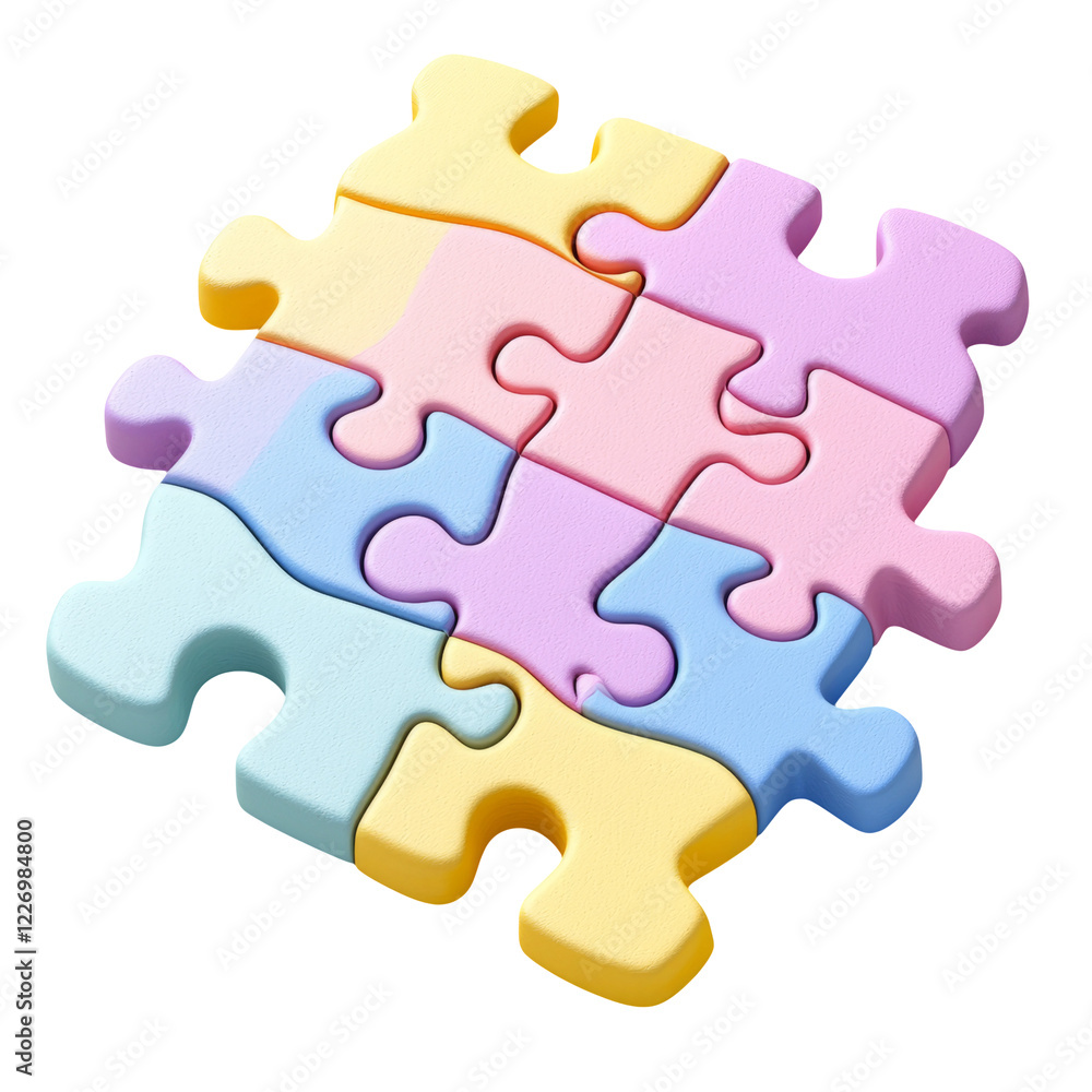 Colorful interlocking puzzle pieces isolated on a transparent background, ideal for educational materials Colorful interlocking puzzle pieces isolated on a transparent background, ideal for educational materials