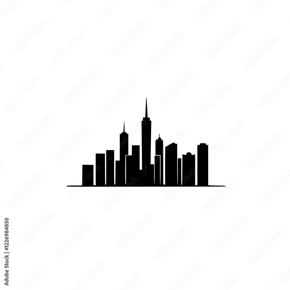 Fototapeta premium City Skyline: A Minimalist Black and White Vector Illustration of a Modern Metropolis. Perfect for urban design projects, architectural presentations, or as a stylish graphic element.