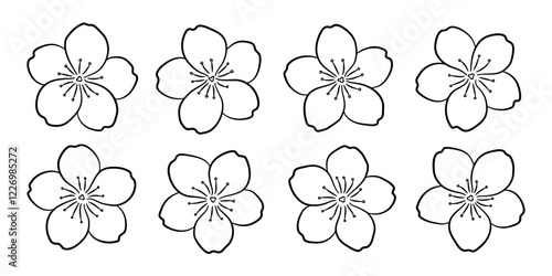 Set of hand-drawn cherry flowers