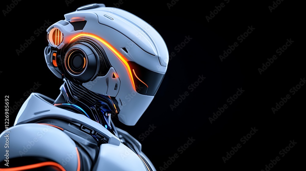 Fototapeta premium Futuristic Robot with Glowing Lights A 3D Rendered Portrait