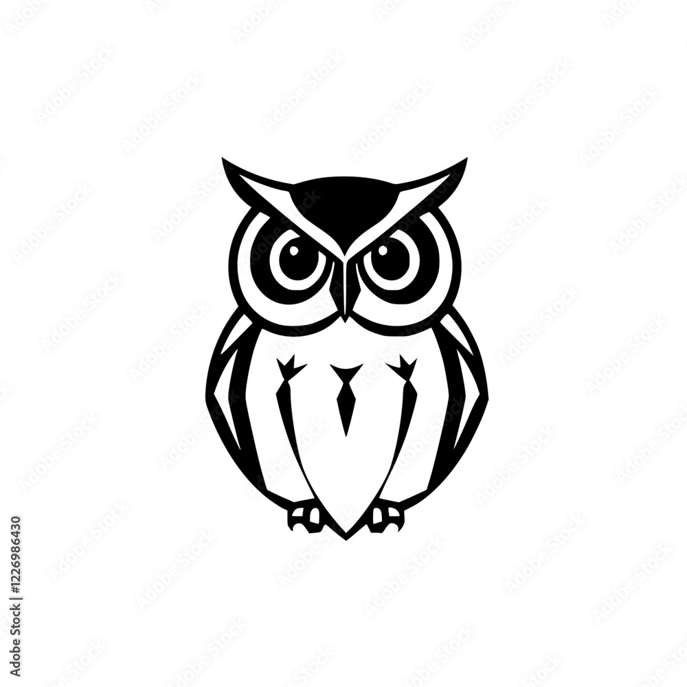 Geometric Owl: Black and White Bird Illustration, Abstract Animal Design, Minimalist Vector Graphic Geometric Owl: Black and White Bird Illustration, Abstract Animal Design, Minimalist Vector Graphic
