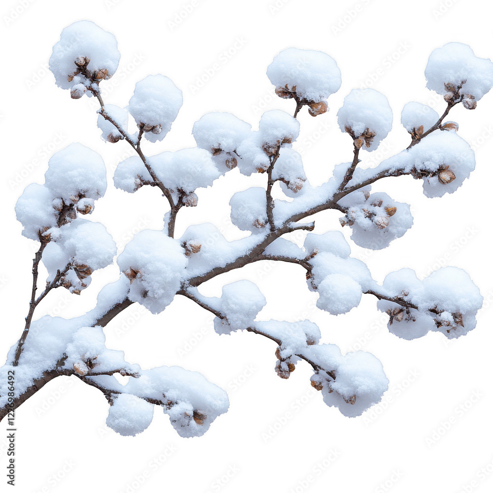 A branch covered in snow isolated on transparent background, PNG A branch covered in snow isolated on transparent background, PNG