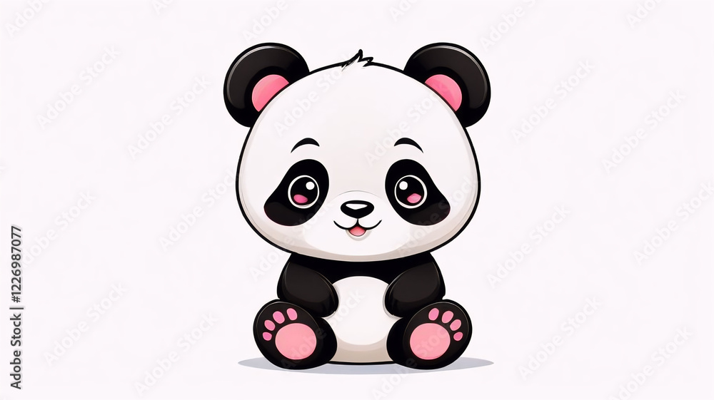 Naklejka premium 2d style cute panda on white background, cute bear, funny animal