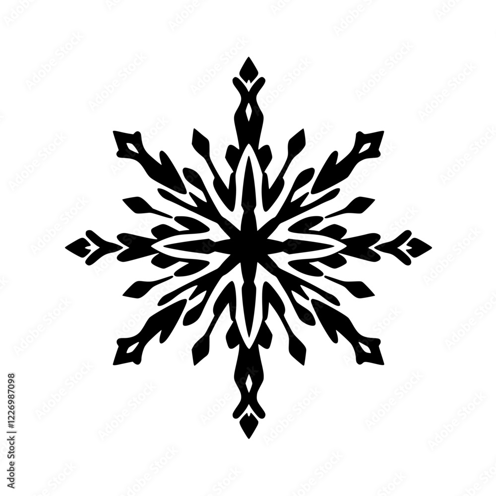 Elegant Black Snowflake Design: Geometric Winter Pattern, Holiday Symbol, Nature Inspired, Perfect for Christmas Decor Elegant Black Snowflake Design: Geometric Winter Pattern, Holiday Symbol, Nature Inspired, Perfect for Christmas Decor