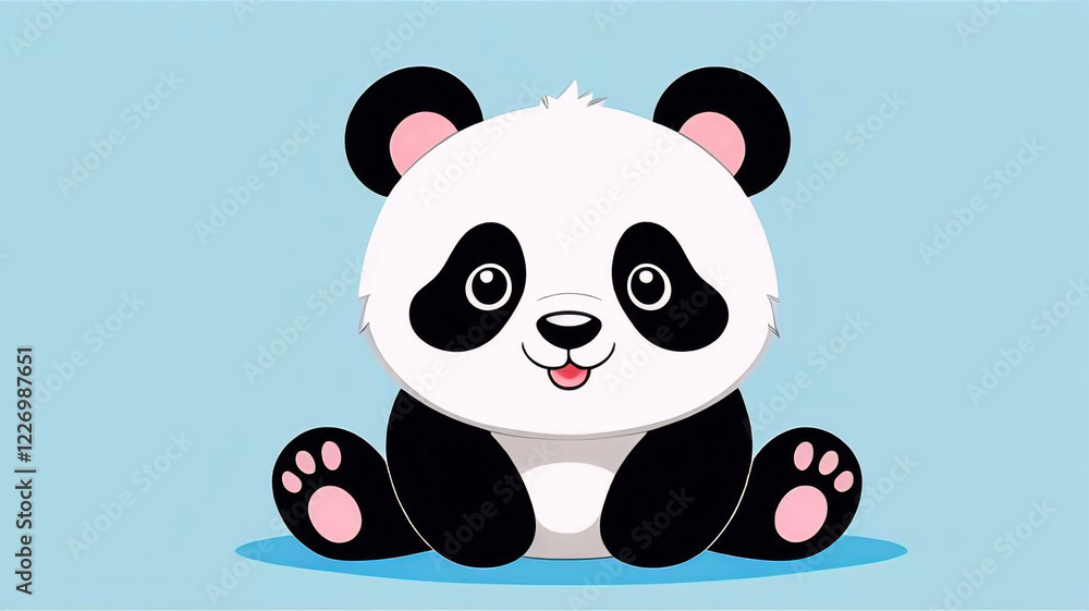 Naklejka premium 2d style panda on blue background, cute bear, funny animal