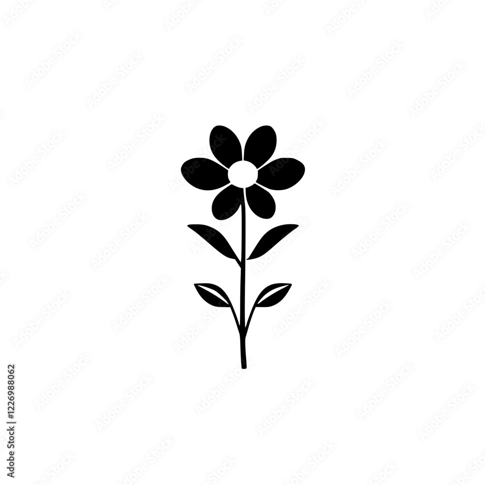 Simple Black Flower Illustration: Minimalist Botanical Design, Perfect for Spring and Summer Decor Simple Black Flower Illustration: Minimalist Botanical Design, Perfect for Spring and Summer Decor