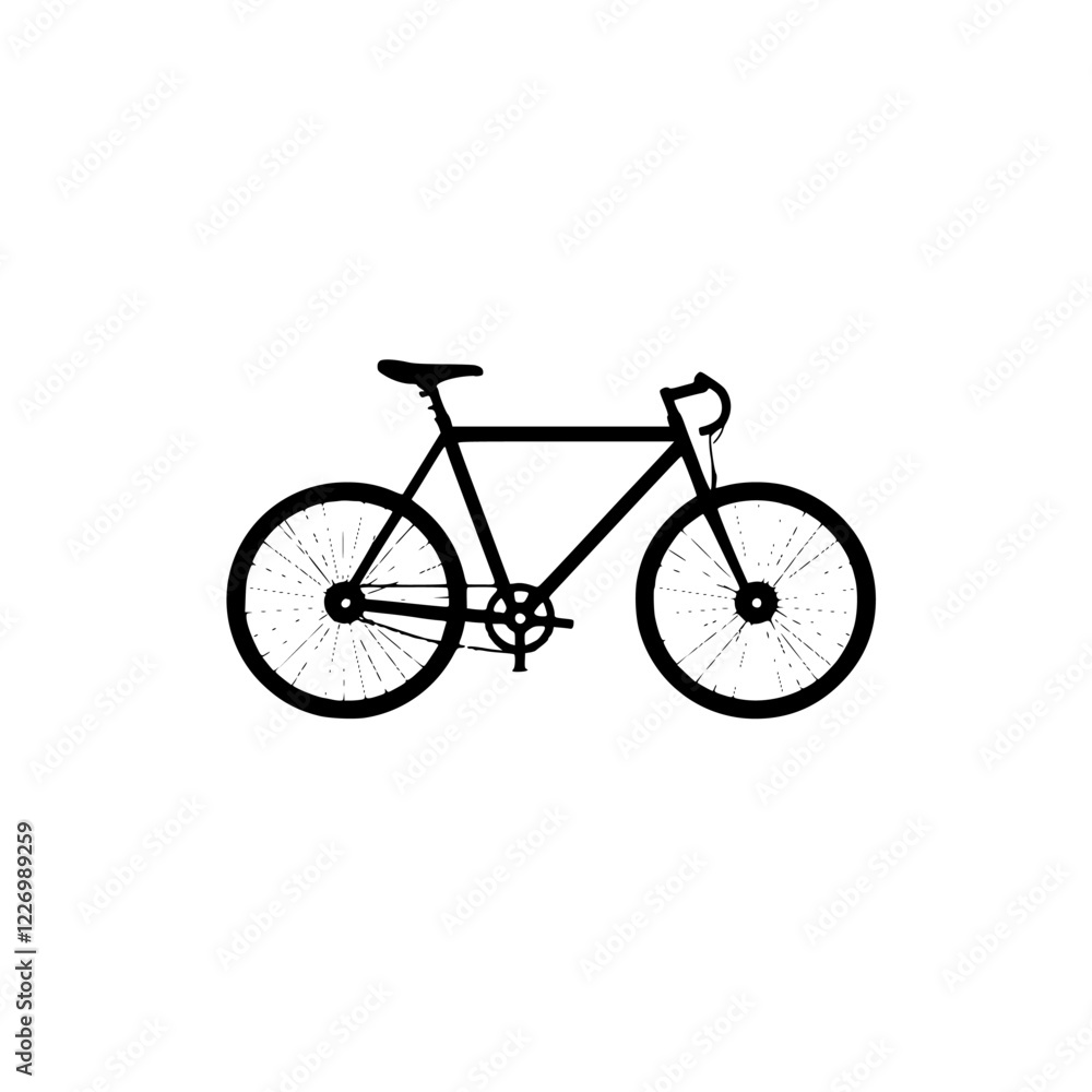 Black Bicycle Silhouette: A Minimalist Vector Graphic. Perfect for cycling enthusiasts, fitness blogs, and minimalist designs. Depicts a simple yet elegant bicycle, ideal for various applications. Black Bicycle Silhouette: A Minimalist Vector Graphic. Perfect for cycling enthusiasts, fitness blogs, and minimalist designs. Depicts a simple yet elegant bicycle, ideal for various applications.