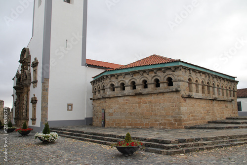 romanesque hall (domus municipalis) and st mary church in bragança in portugal photo