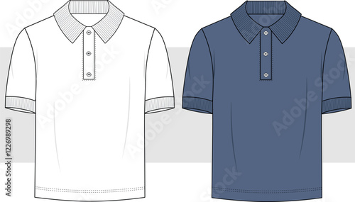 Men Short Sleeve polo t shirt Technical drawing, Fashion flat sketch, vector illustration template, CAD, Mockup.