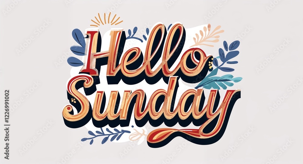 hello Sunday typography lettering decorative design on plain white background hello Sunday typography lettering decorative design on plain white background