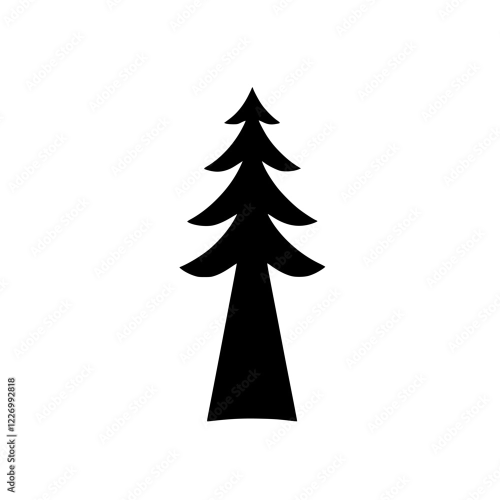 Simple Black Silhouette of a Pine Tree: Nature, Minimalist Design, Winter Icon Simple Black Silhouette of a Pine Tree: Nature, Minimalist Design, Winter Icon