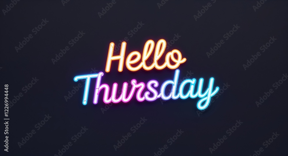Obraz premium hello Thursday word lettering colorful neon glowing text on plain black dark background