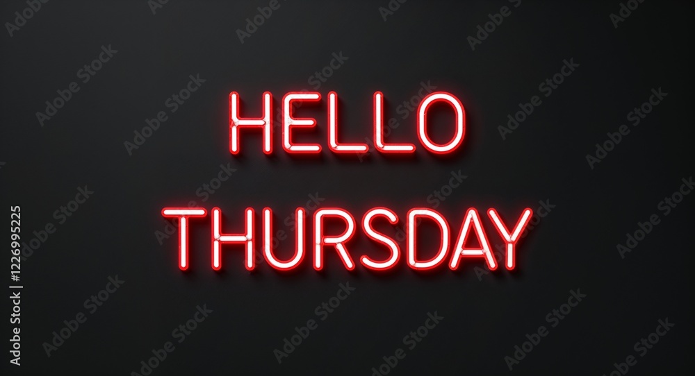 hello Thursday word lettering with neon red glow on plain black dark background hello Thursday word lettering with neon red glow on plain black dark background