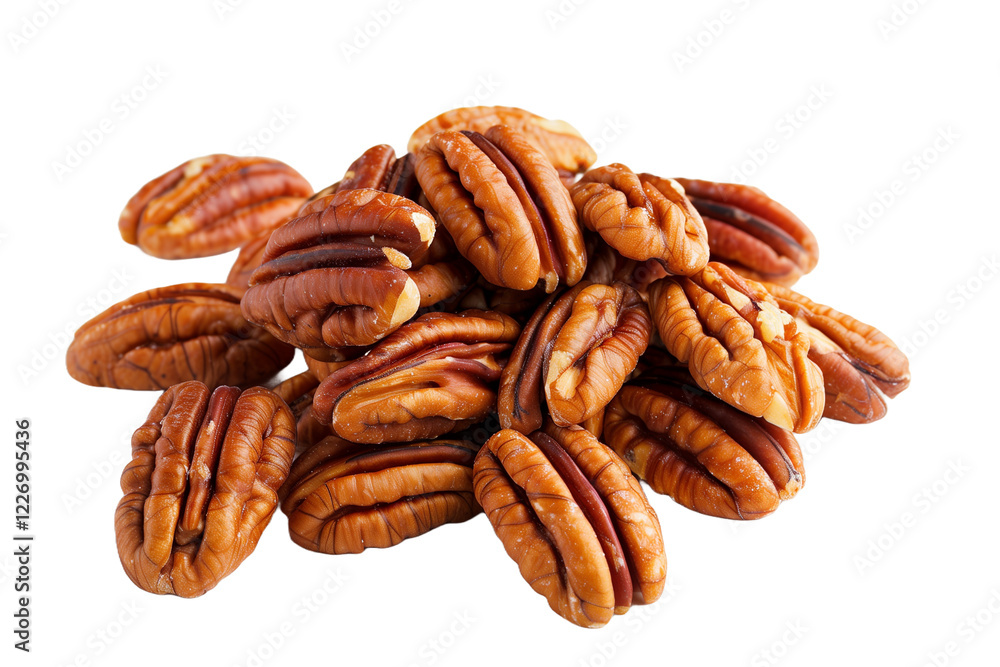 Nutritious Pecan Nuts Piled Together for Healthy Snacking on a Clean White Background Nutritious Pecan Nuts Piled Together for Healthy Snacking on a Clean White Background